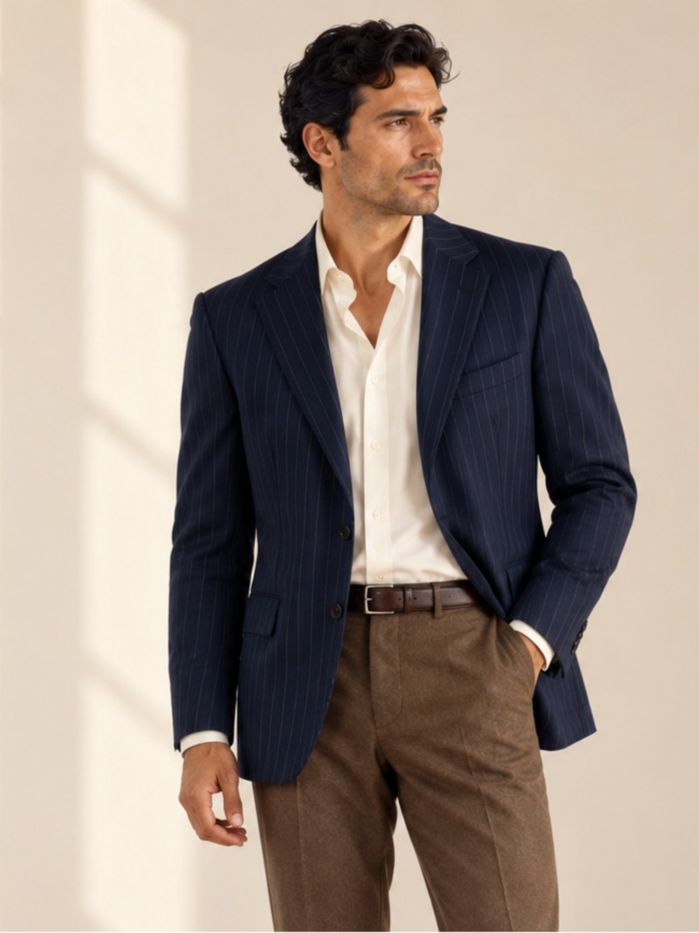 Cerruti 1881 Pinstripe Wool Blazer Quiet Luxury Tailored Deep Navy Blue Sz 50